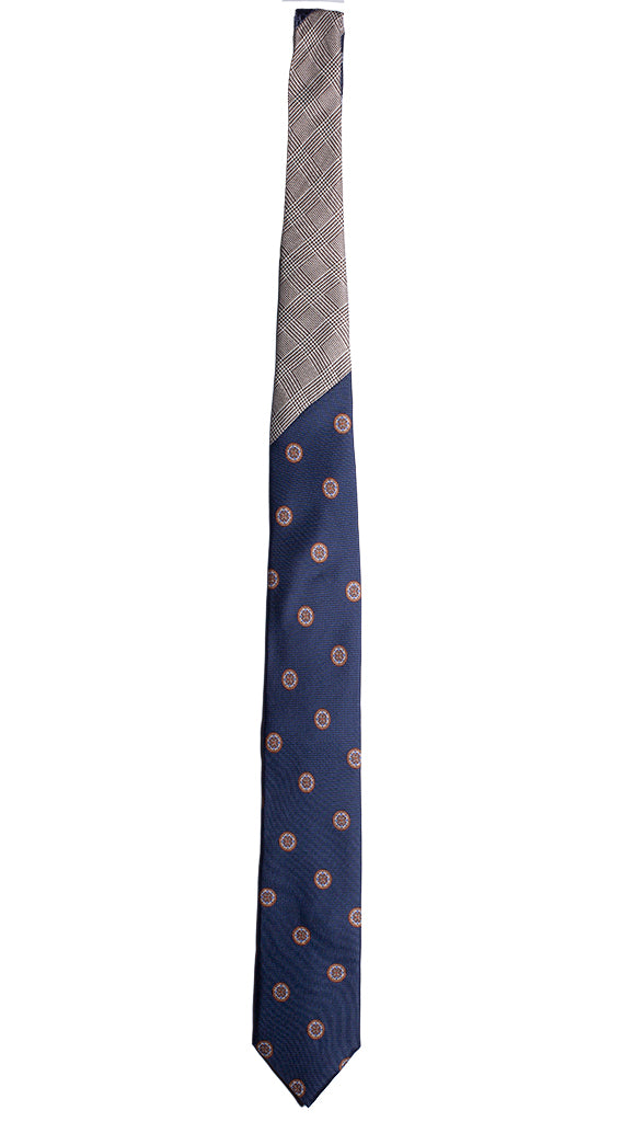 Cravatta Stampa Blu con Medaglioni Nodo in Contrasto Principe di Galles Made in Italy graffeo Cravatte Intera