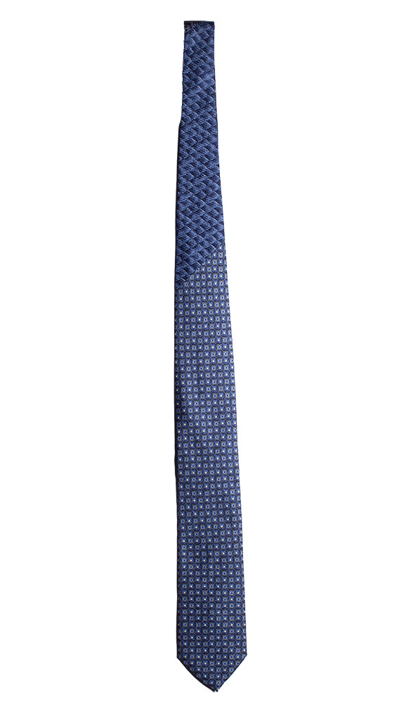 Cravatta Stampa Bluette Fantasia Celeste Gialla Nodo in Contrasto Blu Made in Italy Graffeo Cravatte Intera