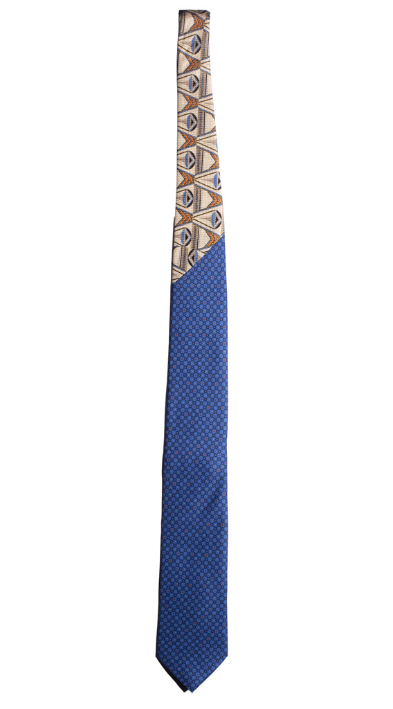 Cravatta Stampa Bluette Fantasia Nodo in Contrasto Beige Fantasia Multicolor Made in Italy graffeo Cravatte Intera