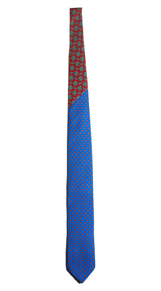 Cravatta Stampa Bluette Fantasia Rossa Nodo in Contrasto Rosso Made in Italy Graffeo Cravatte Intera