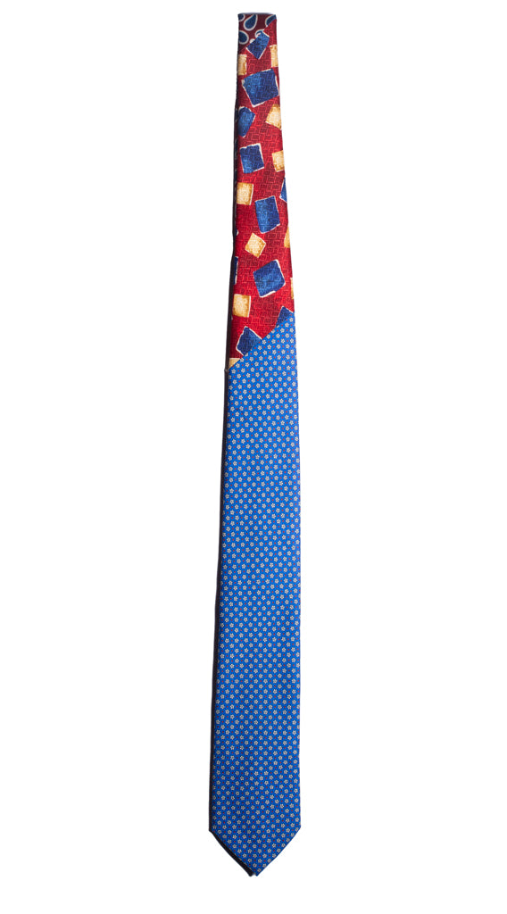 Cravatta Stampa Bluette a Fiori Bianchi Nodo in Contrasto Rosso Fantasia Made in Italy Graffeo Cravatte Intera