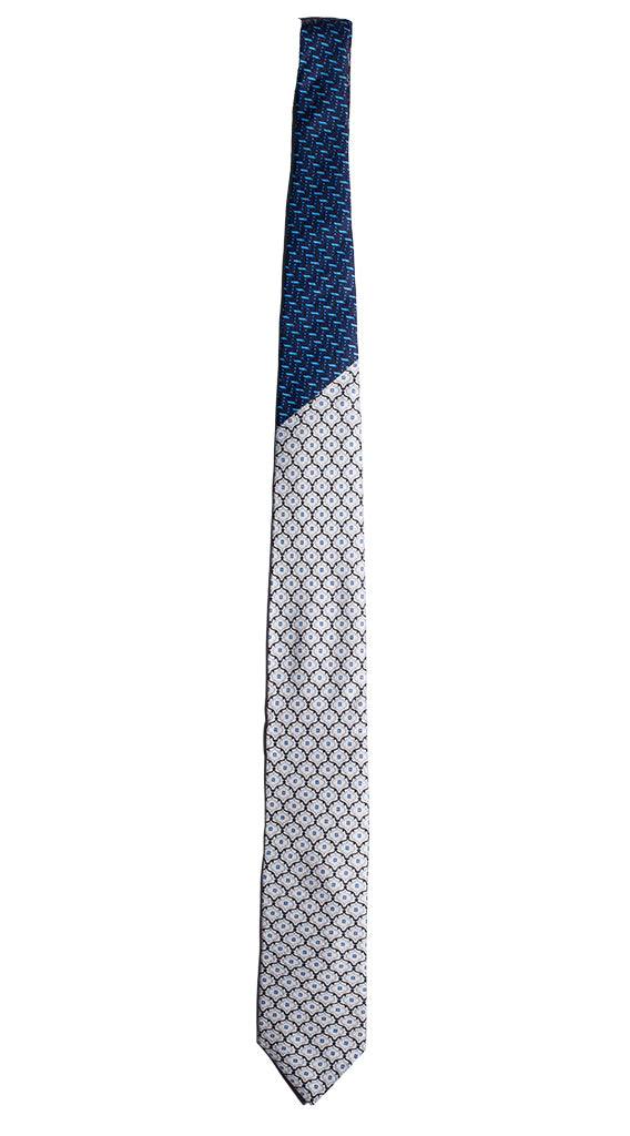 Cravatta Stampa Color Ghiaccio Fantasia Blu Turchese Nodo in Contrasto Blu Made in Italy Graffeo Cravatte Intera