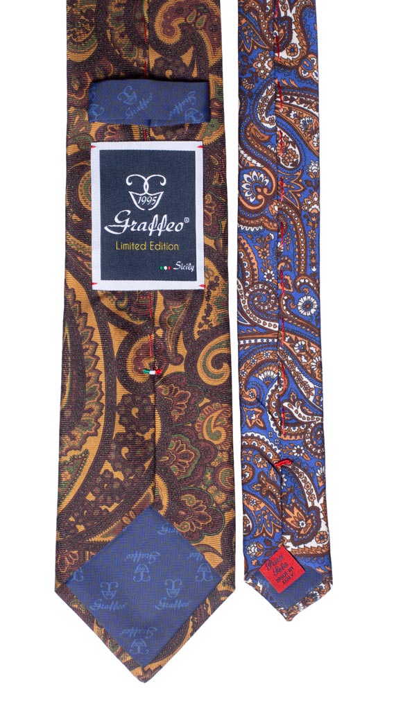 Cravatta Stampa Color Ottone Paisley Multicolor Nodo in Contrasto Marrone Made in Italy Graffeo Cravatte Pala