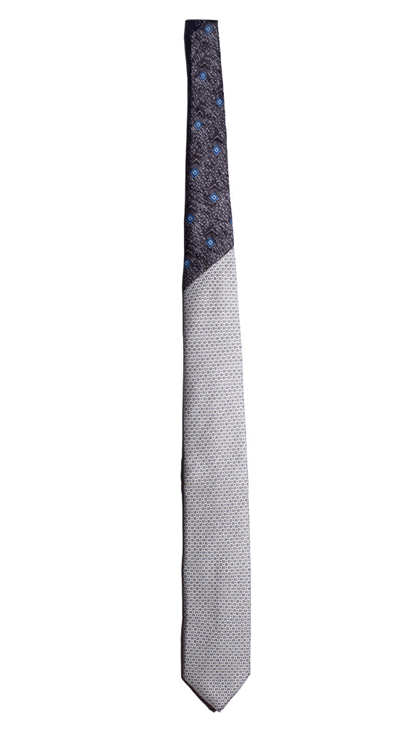 Cravatta Stampa Grigia Fantasia Bluette Nodo in Contrasto Grigio Bluette Made in Italy Graffeo Cravatte Intera