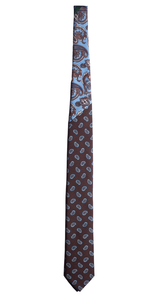Cravatta Stampa Marrone Paisley Multicolor Nodo in Contrasto Celeste Fantasia Made in italy Graffeo Cravatte Intera