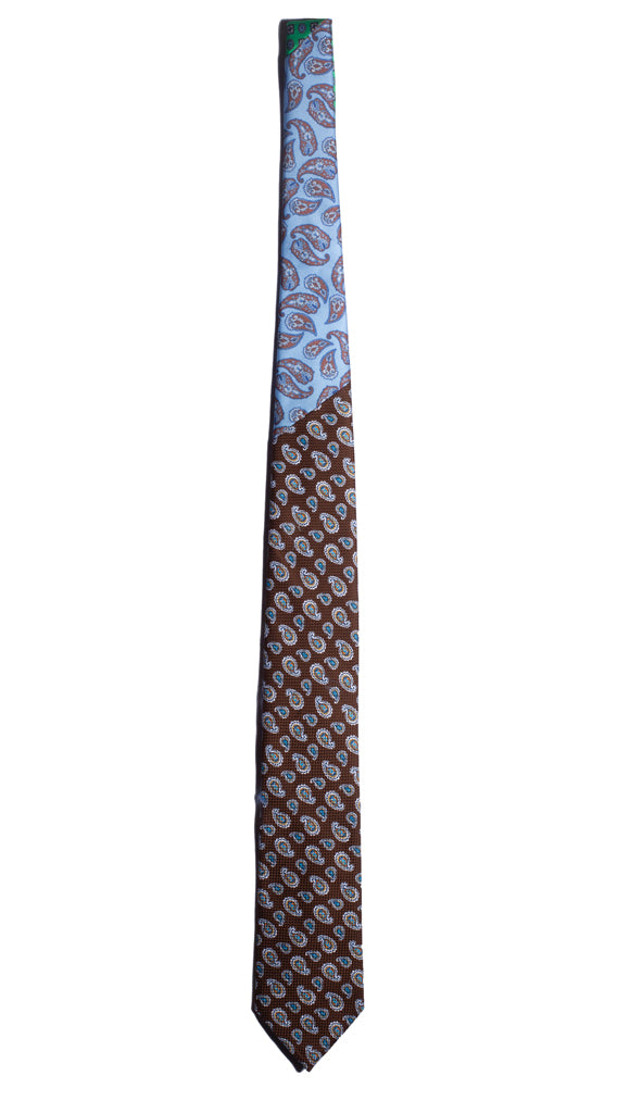 Cravatta Stampa Marrone Paisley Multicolor Nodo in Contrasto Celeste Paisley Marrone Made in Italy Graffeo Cravatte Intera