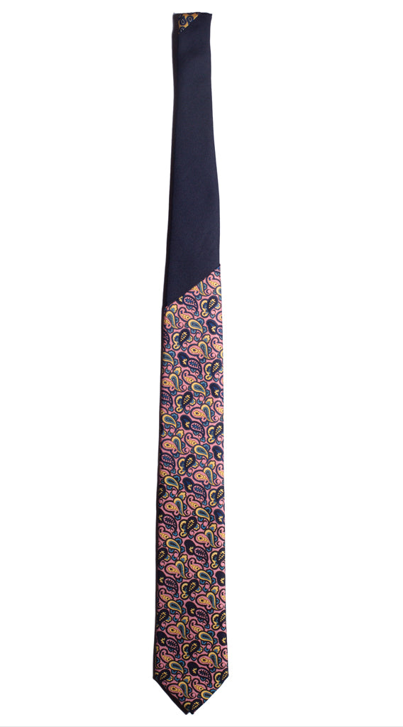 Cravatta Stampa Rosa Paisley Multicolor Nodo in Contrasto Blu Made in Italy Graffeo Cravatte Intera
