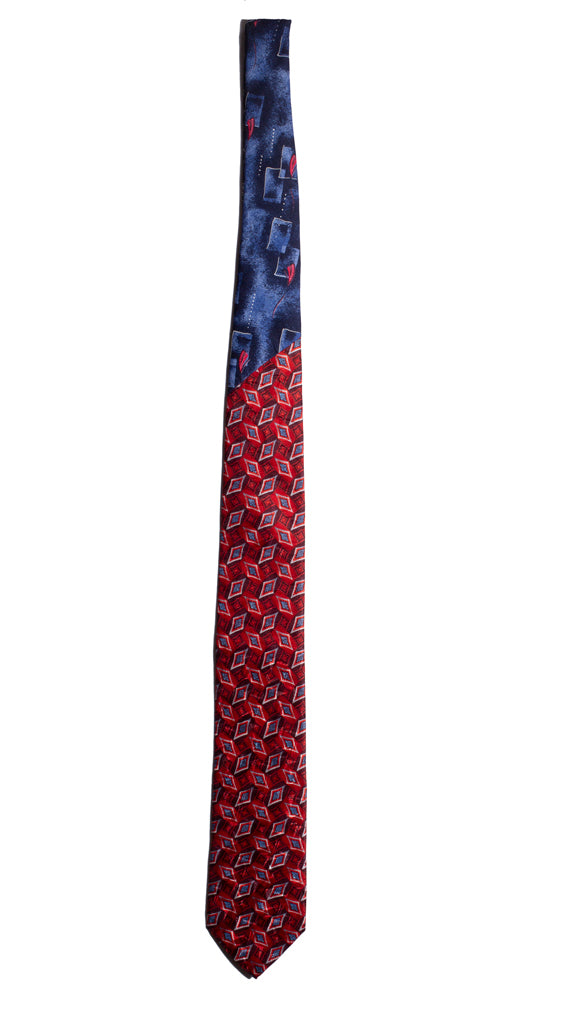 Cravatta Stampa Rossa Fantasia Grigia Celeste Nodo in Contrasto Blu Fantasia Made in Italy graffeo Cravatte Intera