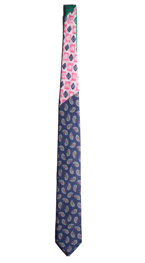 Cravatta Stampa Viola Scuro Paisley Multicolor Nodo in Contrasto Rosa Fantasia Made in Italy Graffeo Cravatte Intera