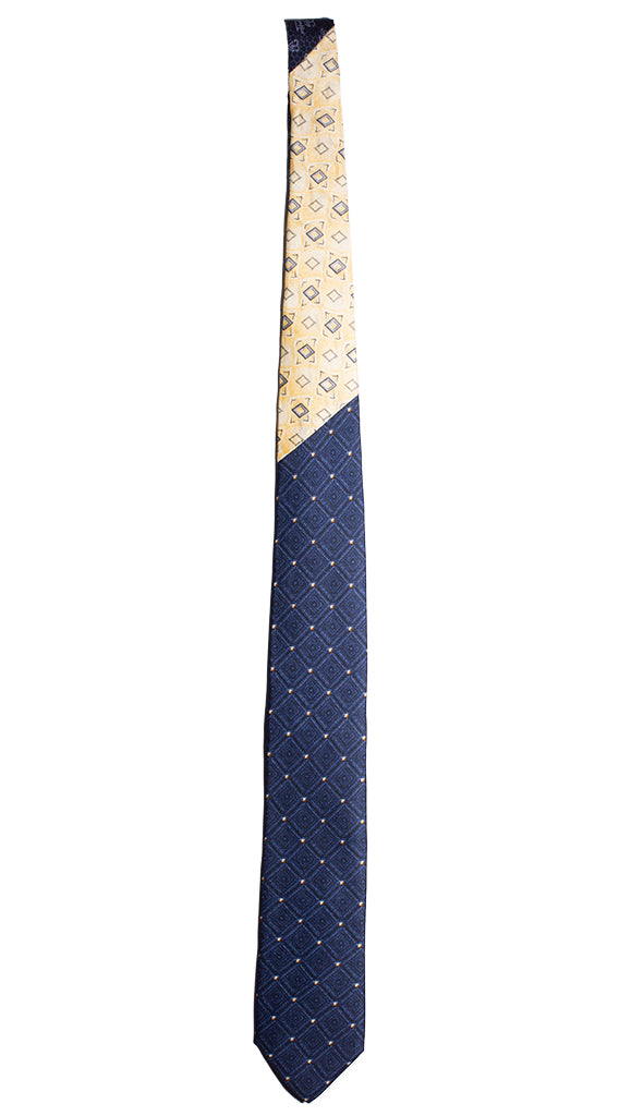 Cravatta Stampa a Quadri Blu Bluette Nodo in Contrasto Giallo a Fantasia Made in Italy Graffeo Cravatte Intera