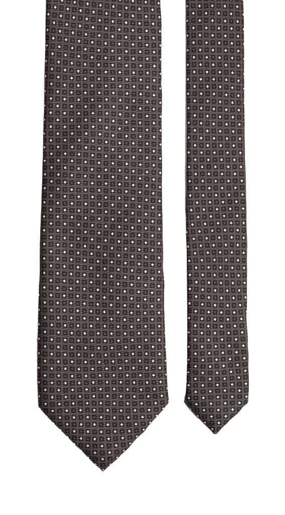 Cravatta Stampa da Cerimonia di Seta Grigia Scura Fantasia Nera Bianca Made in Italy Graffeo Cravatte Pala