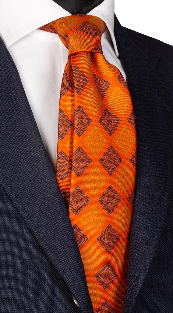 Cravatta Stampa di Seta Arancione Fantasia Blu Giallo Made in Italy graffeo Cravatte