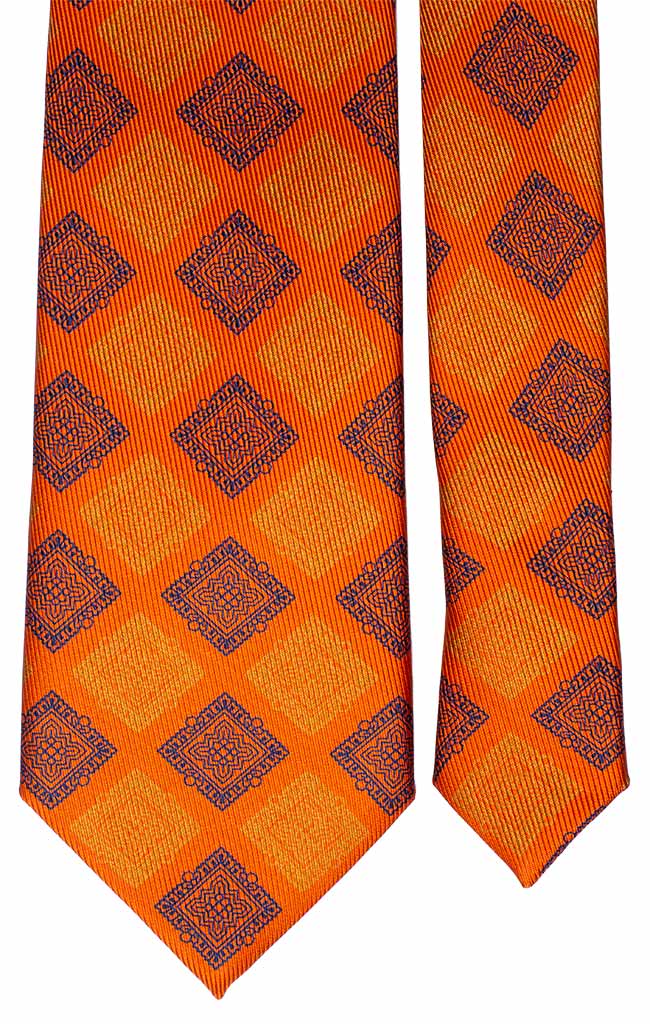 Cravatta Stampa di Seta Arancione Fantasia Blu Giallo Made in Italy Graffeo Cravatte Pala
