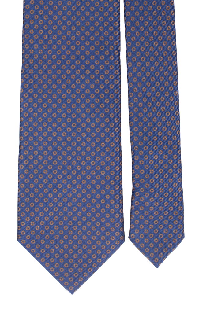 Cravatta Stampa di Seta Blu Avio Fantasia Marrone Made in Italy Graffeo Cravatte Pala