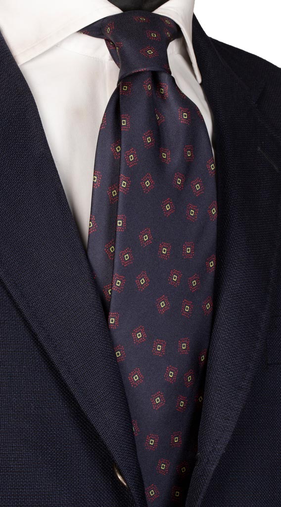 Cravatta Stampa di Seta Blu Fantasia Rossa Gialla Made in Italy graffeo Cravatte