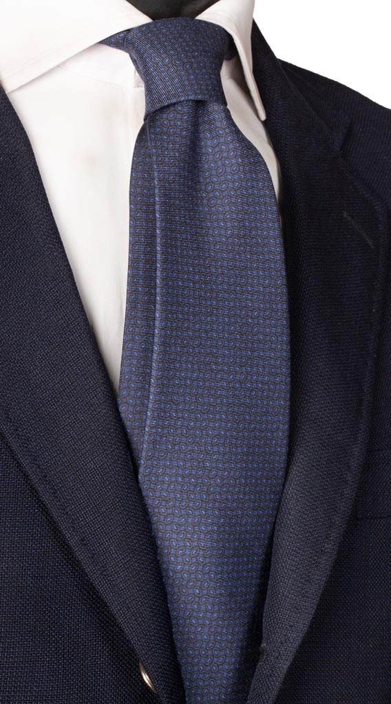 Cravatta Stampa di Seta Blu Navy Fantasia Blu Made in Italy graffeto Cravatte