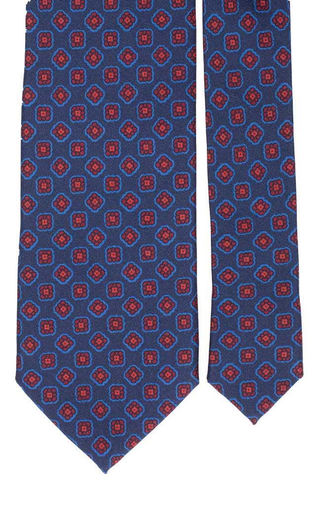 Cravatta Stampa di Seta Blu Navy Fantasia Bluette Rosso Made in Italy Graffeo Cravatte Pala