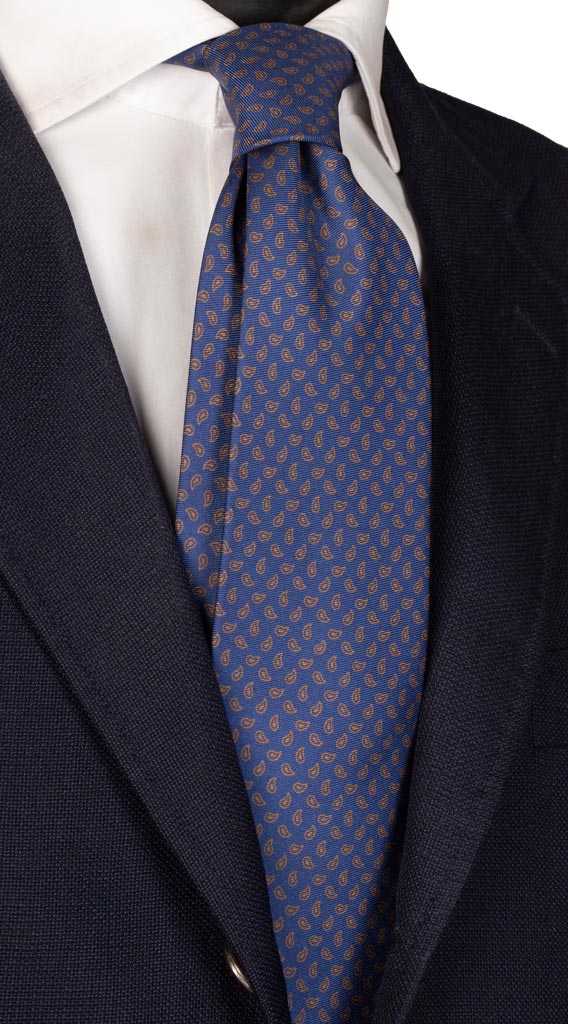 Cravatta Stampa di Seta Blu Navy Paisley Marrone Made in Italy Graffeo Cravatte