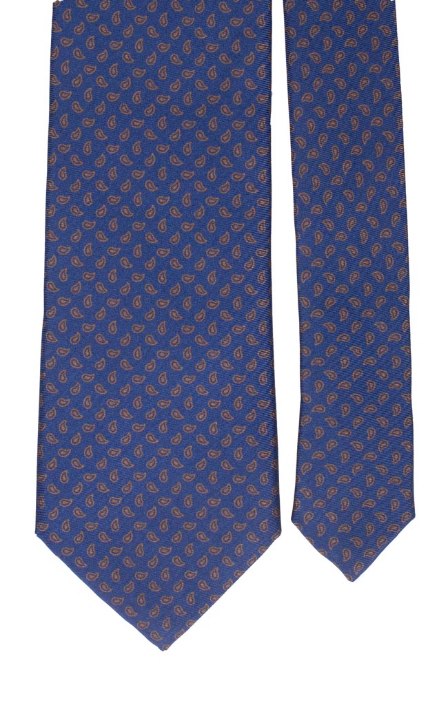 Cravatta Stampa di Seta Blu Navy Paisley Marrone Made in Italy Graffeo Cravatte Pala