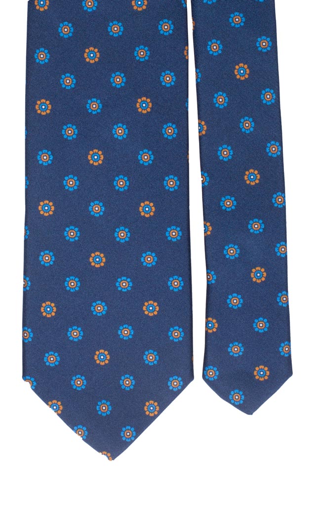 Cravatta Stampa di Seta Blu Navy a Fiori Azzurri Arancioni Made in Italy Graffeo Cravatte Pala