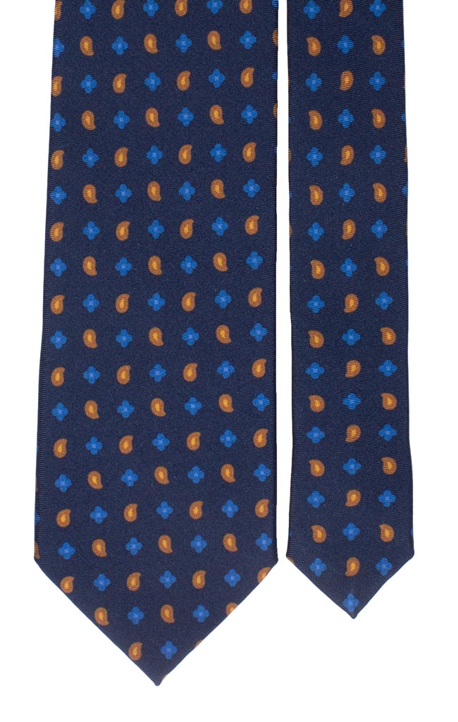 Cravatta Stampa di Seta Blu Paisley Beige Senape Blu Navy Made in Italy graffeo Cravatte Pala