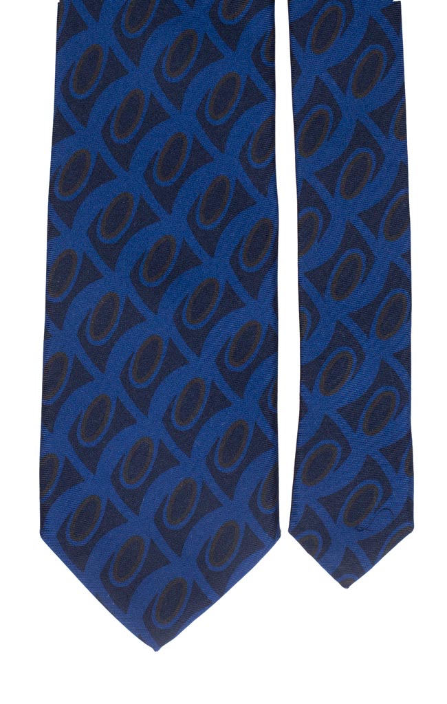 Cravatta Stampa di Seta Bluette Fantasia Blu Marrone Made in Italy Graffeo Cravatte Pala 