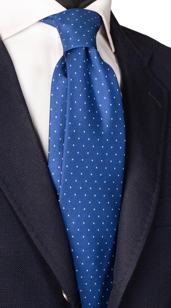 Cravatta Stampa di Seta Bluette Fantasia Puntini Bianchi Made in Italy Graffeo Cravatte
