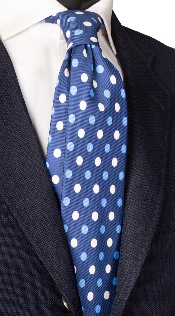 Cravatta Stampa di Seta Bluette Pois Azzurro Bianco Made in Italy graffeo Cravatte