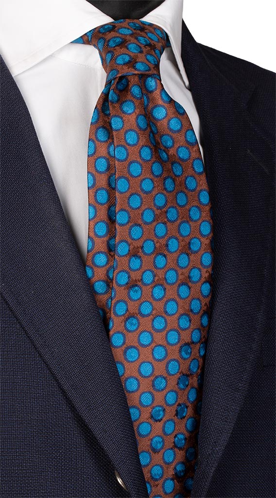 Cravatta Stampa di Seta Marrone a Pois Azzurri Made in Italy Graffeo Cravatte