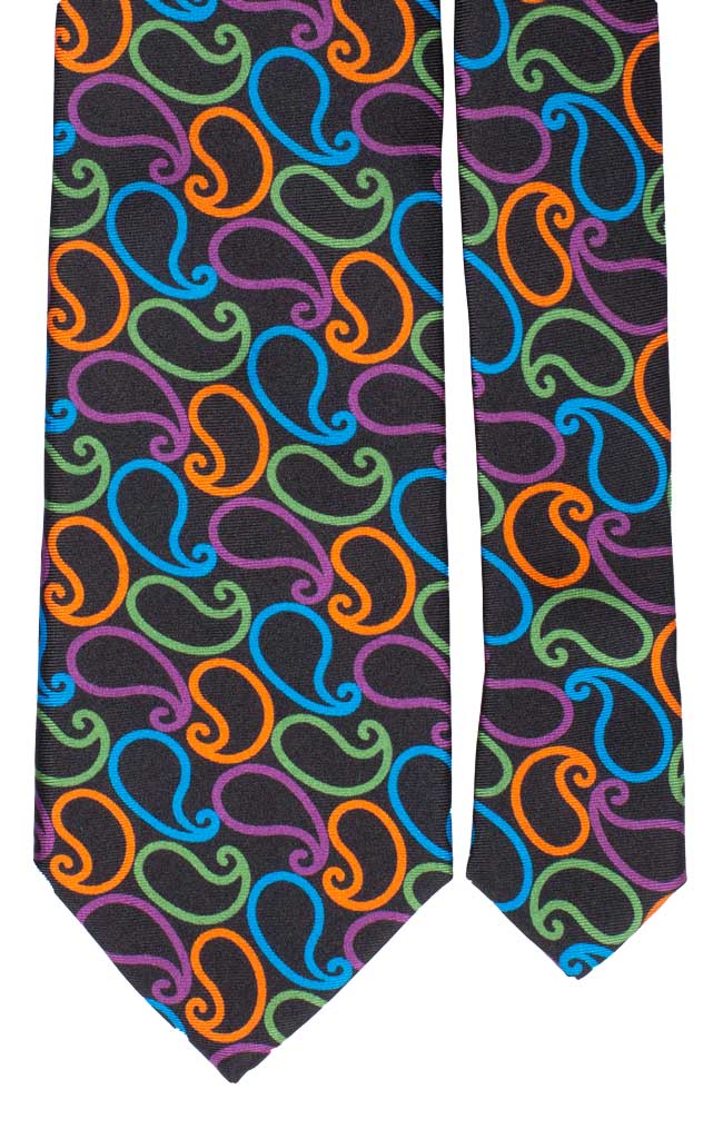 Cravatta Stampa di Seta Nera Paisley Multicolor 6365