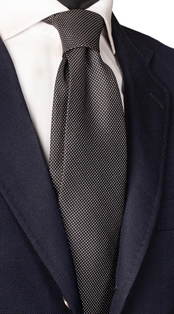 Cravatta Stampa di Seta Nera Punto a Spillo Bianco Made in Italy graffeo Cravatte