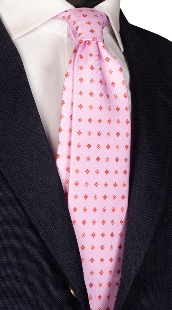 Cravatta Stampa di Seta Rosa Fantasia Bianca Made in Italy Graffeo Cravatte