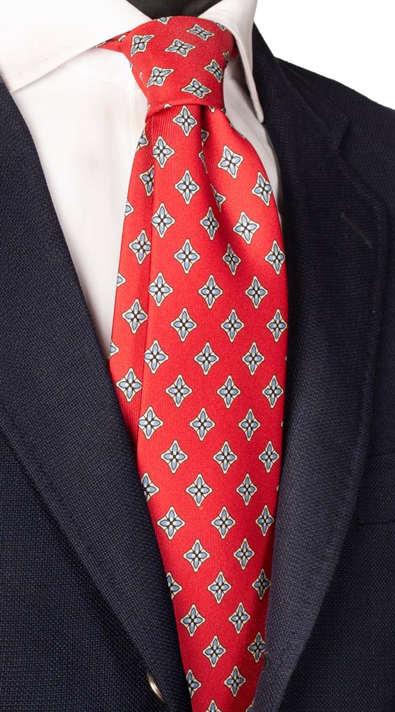 Cravatta Stampa di Seta Rossa Fantasia Celeste Beige Made in Italy Graffeo Cravatte