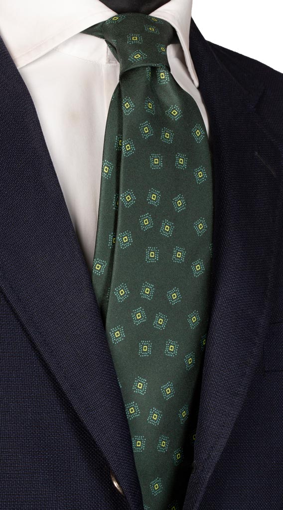 Cravatta Stampa di Seta Verde Fantasia Verde Mela Made in Italy Graffeo Cravatte