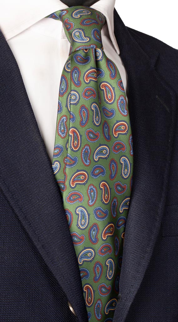 Cravatta Stampa di Seta Verde Paisley Multicolor Made in Italy Graffeo Cravatte