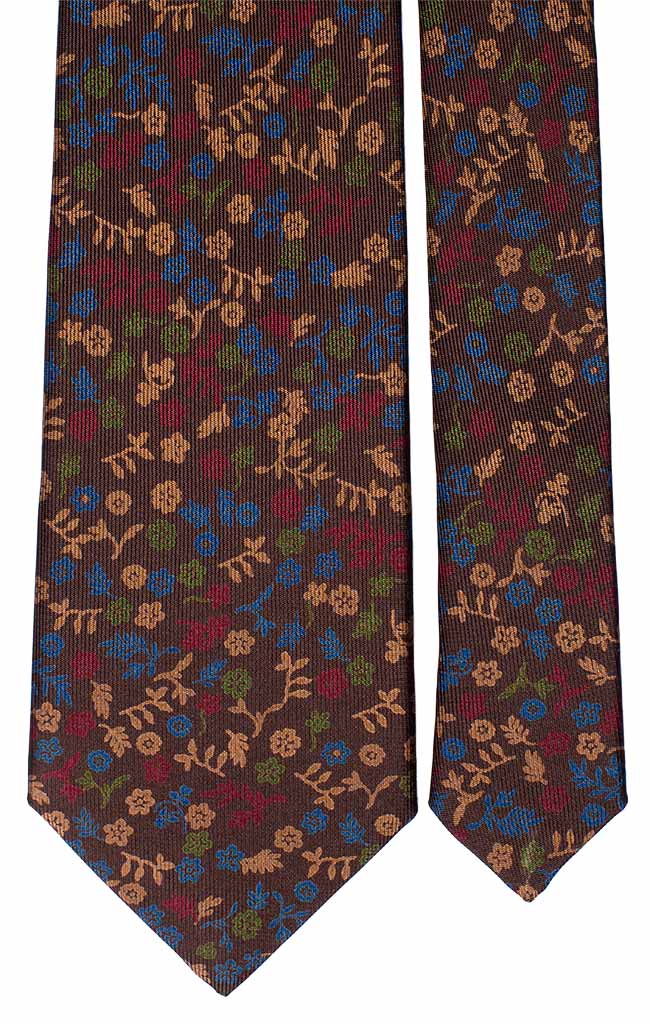 Cravatta Stampa di Seta Vintage Marrone a Fiori Multicolor Made in Italy graffeo Cravatte Pala