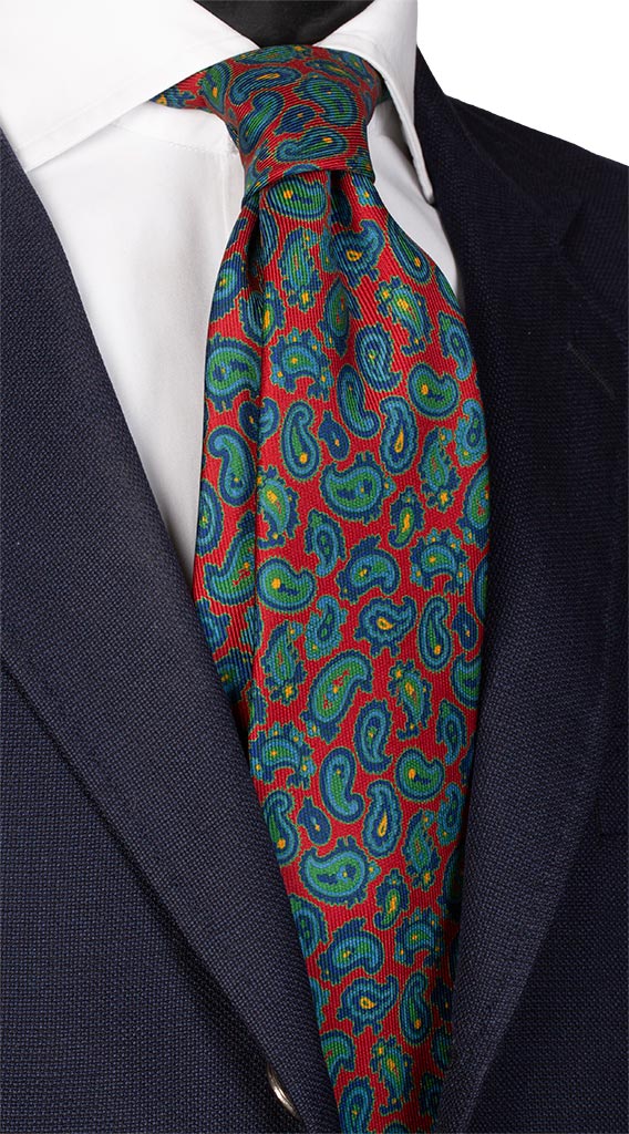 Cravatta Stampa di Seta Vintage Rossa Paisley Verde Blu Gialli Made in Italy Graffeo Cravatte