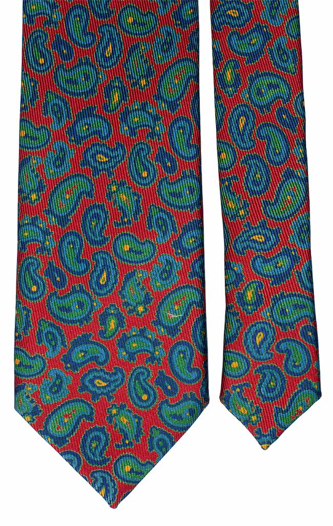 Cravatta Stampa di Seta Vintage Rossa Paisley Verde Blu Gialli Made in Italy Graffeo Cravatte Pala