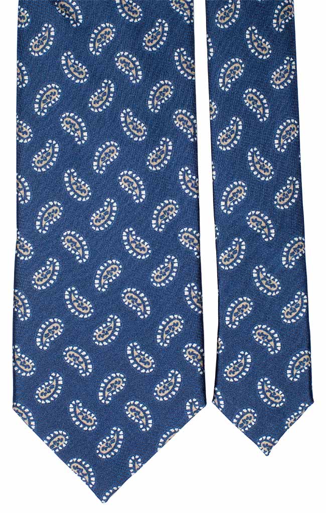 Cravatta Stampa in Seta Cotone Blu Paisley Beige Bianchi Made in Italy Graffeo Cravatte Pala