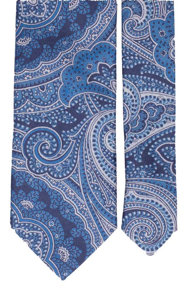 Cravatta Stampa in Seta Cotone Blu Paisley Bluette Bianco Pala