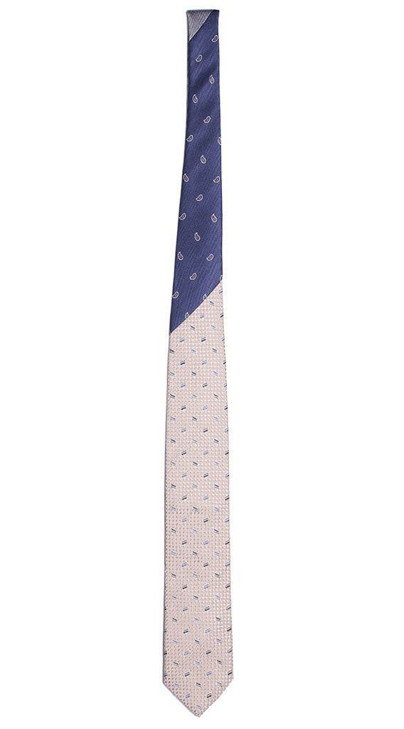 Cravatta Tortora Fantasia Blu Nodo in Contrasto Blu Paisley Marrone Bianco Made in Italy Graffeo Cravatte Intera