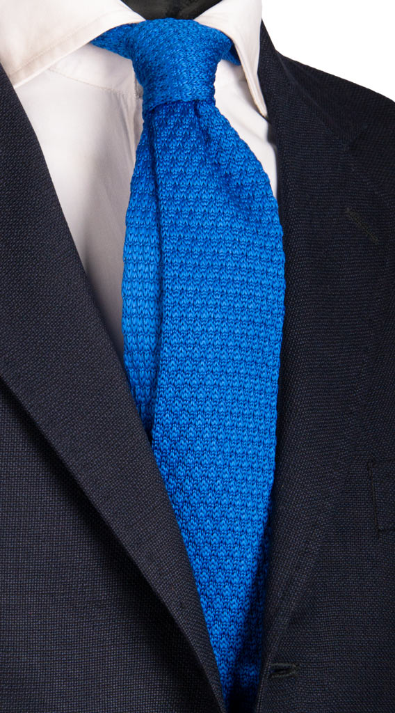 Cravatta Tricot in Maglia di Seta Blu Elettrico Tinta Unita Made in Italy Graffeo Cravatte