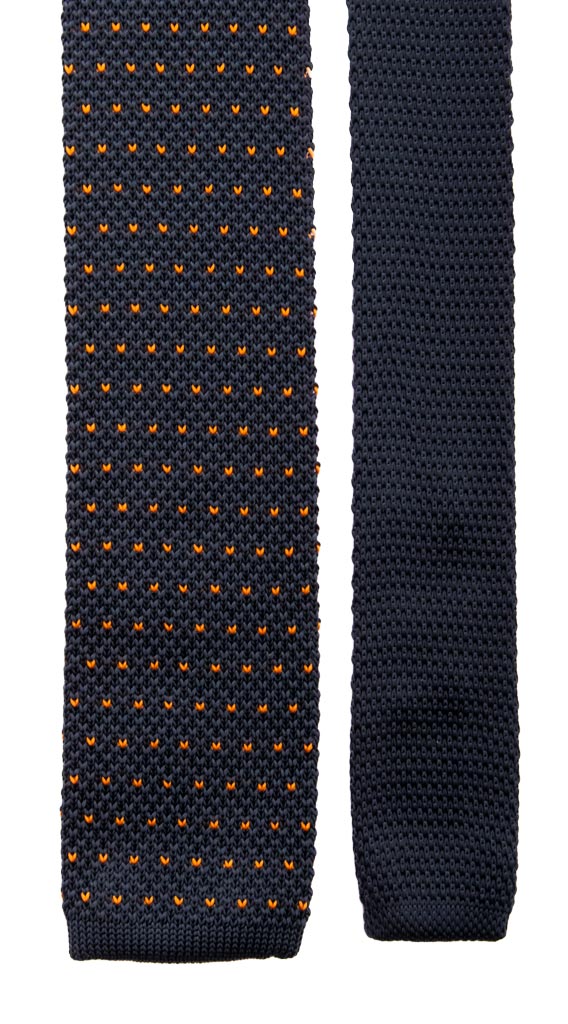 Cravatta Tricot in Maglia di Seta Blu Fantasia Arancione Made in Italy Graffeo Cravatte Pala