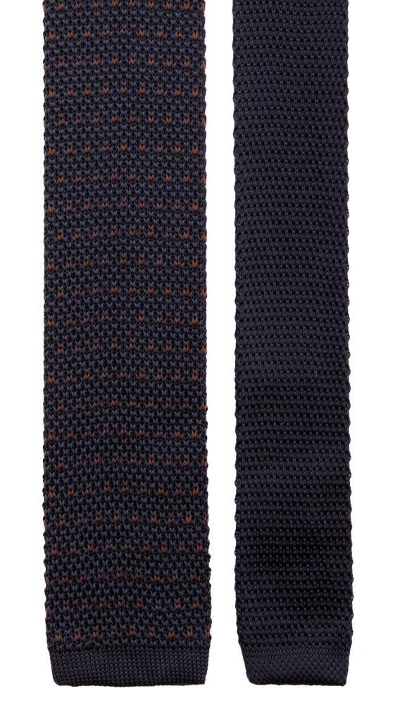Cravatta Tricot in Maglia di Seta Blu Fantasia Marrone Made in Italy Graffeo Cravatte Pala