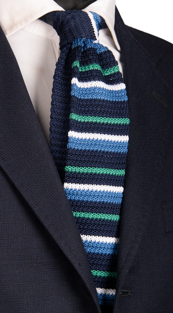 Cravatta Tricot in Maglia di Seta Blu Righe Multicolor Made in Italy Graffeo Cravatte