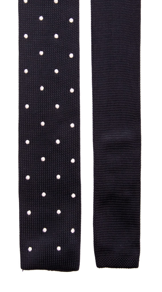 Cravatta Tricot in Maglia di Seta Blu a Pois Bianchi Made in Italy Graffeo Cravatte Pala