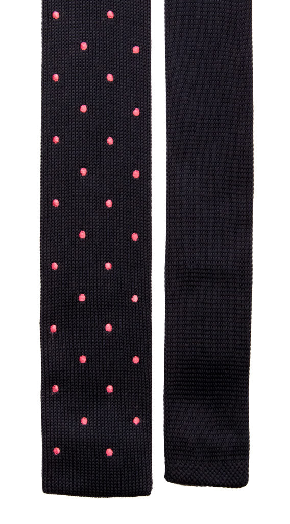 Cravatta Tricot in Maglia di Seta Blu a Pois Rosa Made in Italy Graffeo Cravatte Pala
