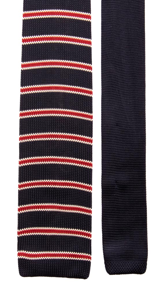 Cravatta Tricot in Maglia di Seta Blu Righe Rosse Bianche Made in italy Graffeo Cravatte Pala