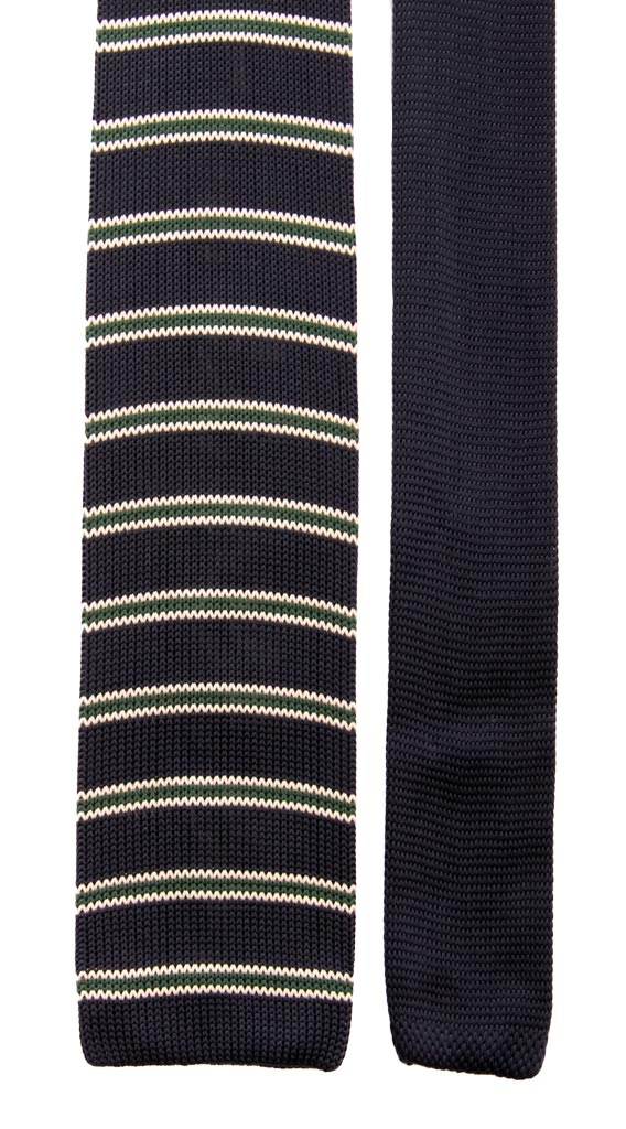 Cravatta Tricot in Maglia di Seta Blu Righe Verdi Bianche Made in Italy Graffeo Cravatte Pala