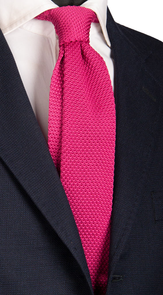 Cravatta Tricot in Maglia di Seta Fucsia Tinta Unita Made in Italy Graffeo Cravatte